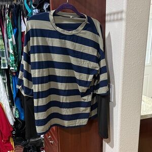 90s Grunge Striped Blue and Green Long Sleeve Top